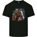 Equestrian Horse Riding USA Flag Cowboy Mens Cotton T-Shirt Tee Top Black