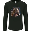 Equestrian Horse Riding USA Flag Cowboy Mens Long Sleeve T-Shirt Black