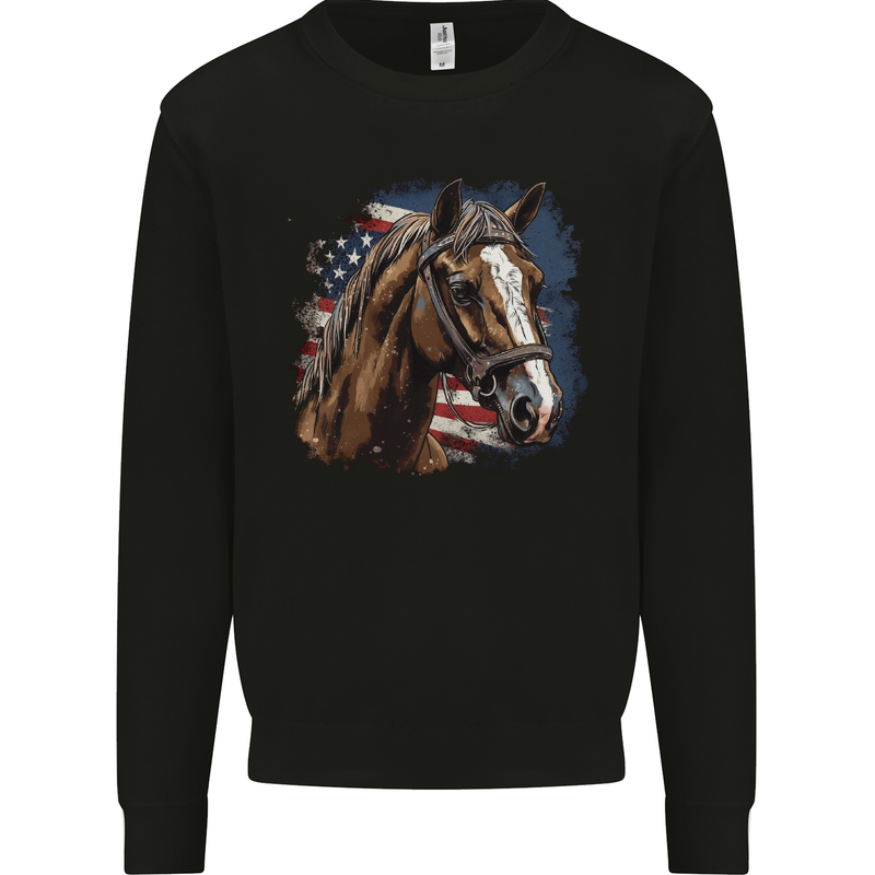 Equestrian Horse Riding USA Flag Cowboy Mens Sweatshirt Jumper Black