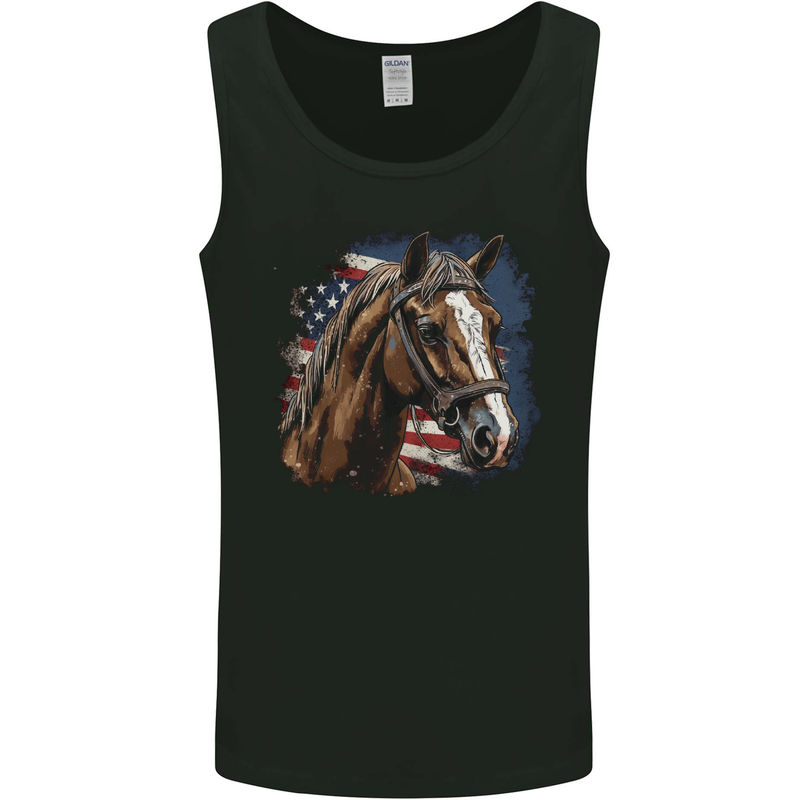 Equestrian Horse Riding USA Flag Cowboy Mens Vest Tank Top Black