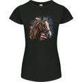 Equestrian Horse Riding USA Flag Cowboy Womens Petite Cut T-Shirt Black
