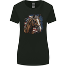 Equestrian Horse Riding USA Flag Cowboy Womens Wider Cut T-Shirt Black