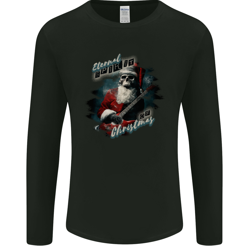 Eternal Spirit Santa Skull Christmas Rock Guitar Mens Long Sleeve T-Shirt Black