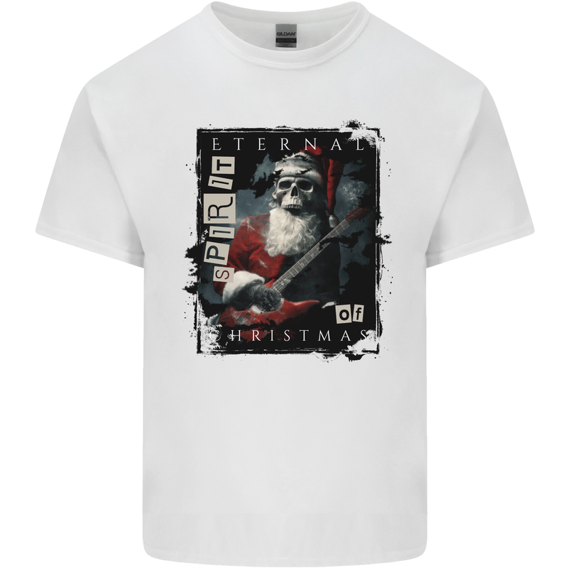 Eternal Spirit of Christmas Skull Guitar Rock Music Mens Cotton T-Shirt Tee Top White
