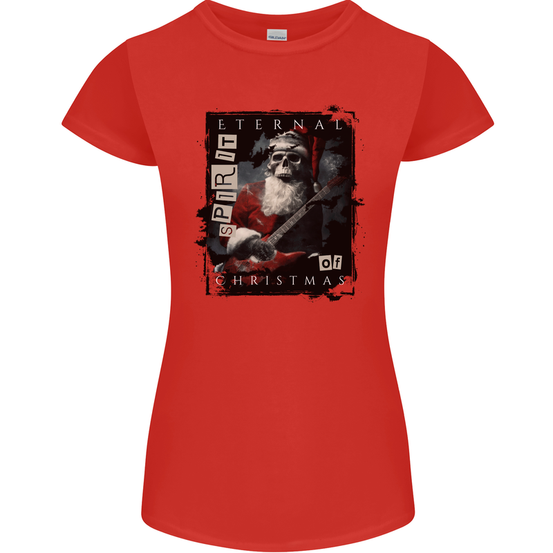 Eternal Spirit of Christmas Skull Guitar Rock Music Womens Petite Cut T-Shirt Red