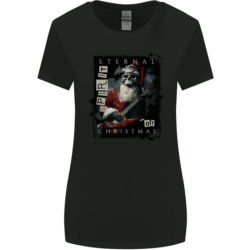 Eternal Spirit of Christmas Skull Guitar Rock Music Womens Wider Cut T-Shirt Black