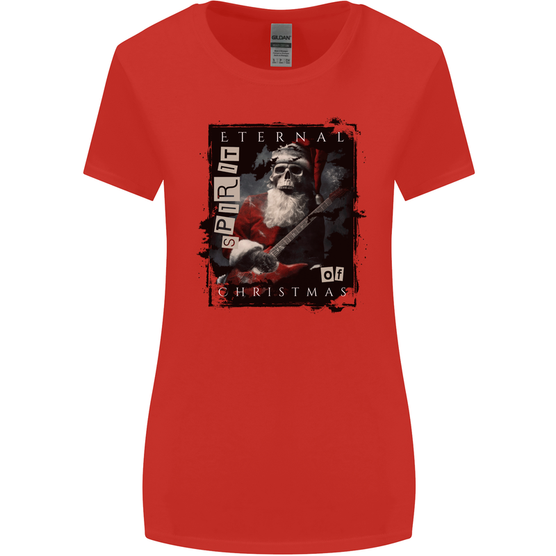 Eternal Spirit of Christmas Skull Guitar Rock Music Womens Wider Cut T-Shirt Red