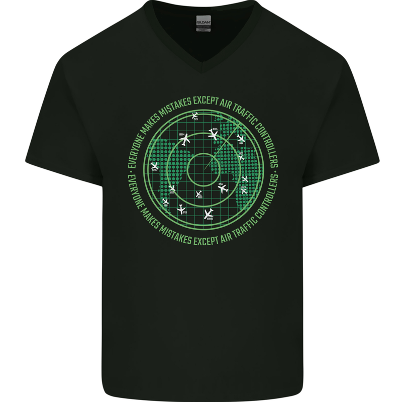 Everyone Makes Mistakes Air Traffic Controllers Mens V-Neck Cotton T-Shirt Black