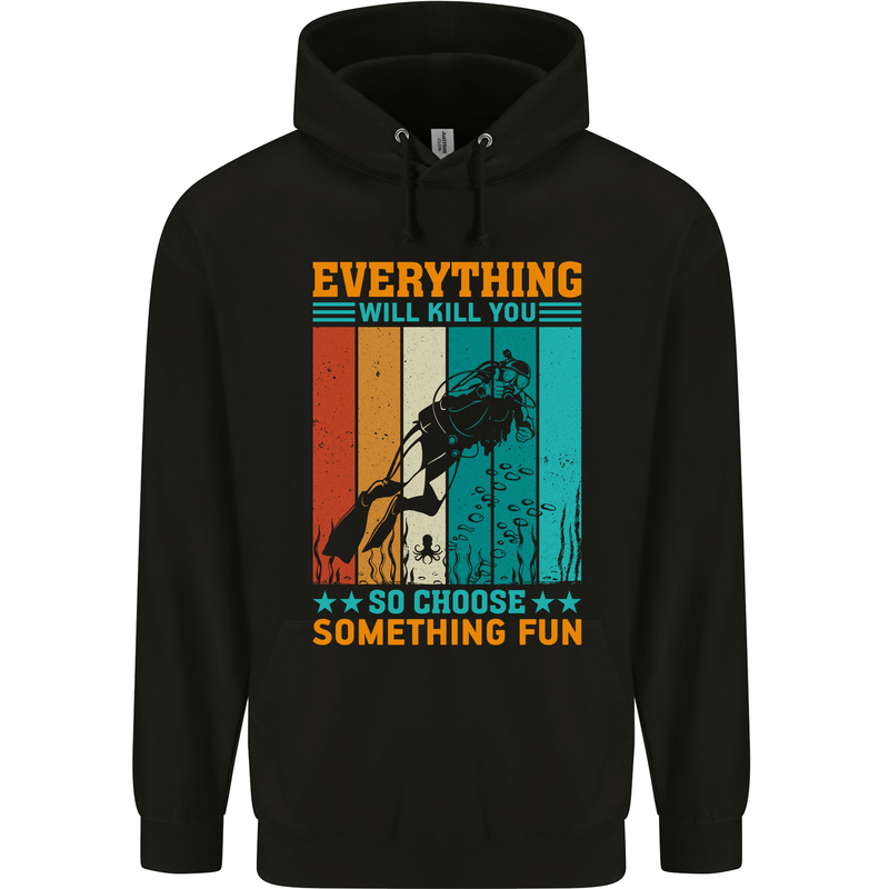Everything Will Kill You Funny Scuba Diving Diver Childrens Kids Hoodie Black
