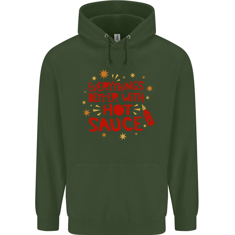 Everything's Better With Hot Sauce Funny Food Childrens Kids Hoodie Forest Green