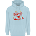 Everything's Better With Hot Sauce Funny Food Childrens Kids Hoodie Light Blue