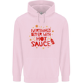 Everything's Better With Hot Sauce Funny Food Childrens Kids Hoodie Light Pink
