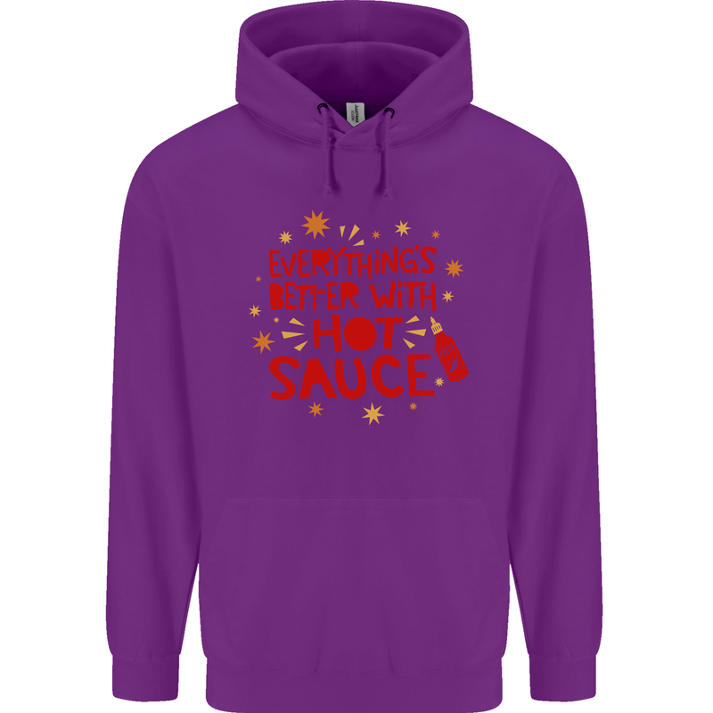 Everything's Better With Hot Sauce Funny Food Childrens Kids Hoodie Purple