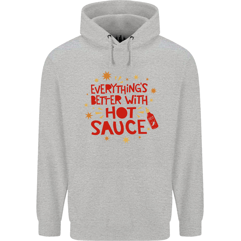 Everything's Better With Hot Sauce Funny Food Childrens Kids Hoodie Sports Grey