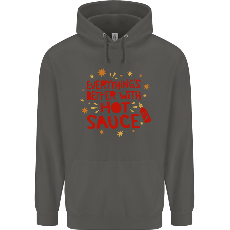 Everything's Better With Hot Sauce Funny Food Childrens Kids Hoodie Storm Grey