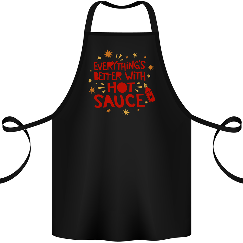Everything's Better With Hot Sauce Funny Food Cotton Apron 100% Organic Black