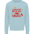 Everything's Better With Hot Sauce Funny Food Kids Sweatshirt Jumper Light Blue