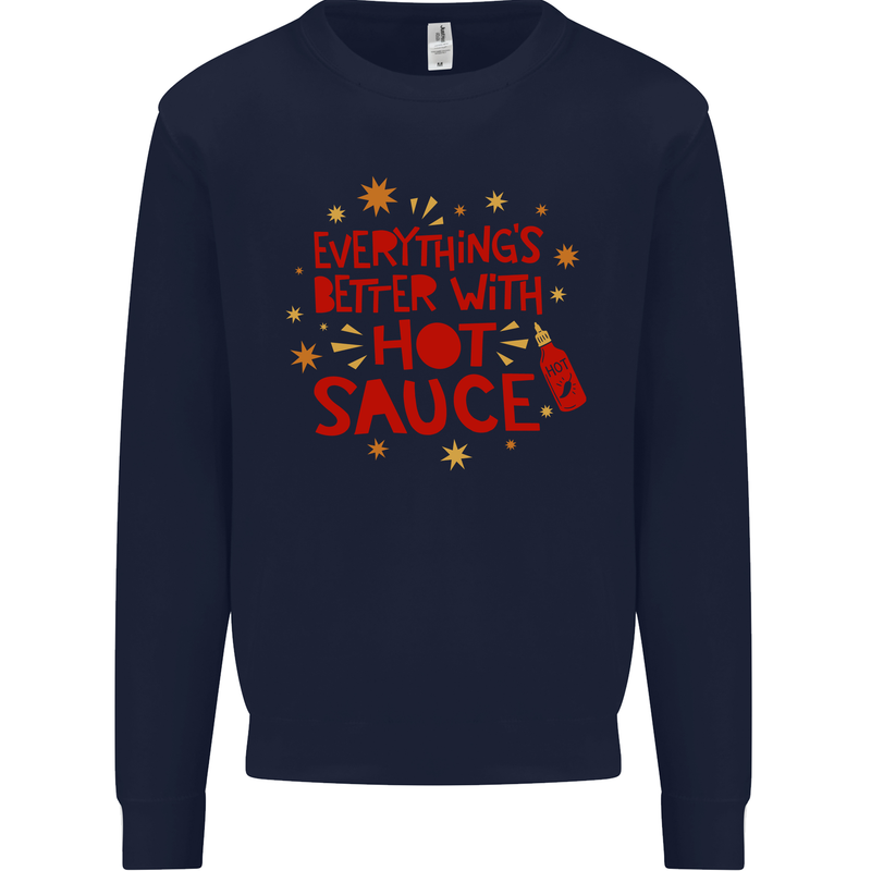 Everything's Better With Hot Sauce Funny Food Kids Sweatshirt Jumper Navy Blue