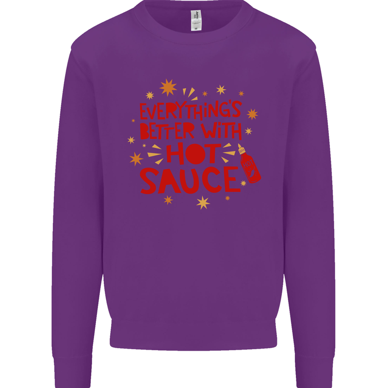 Everything's Better With Hot Sauce Funny Food Kids Sweatshirt Jumper Purple