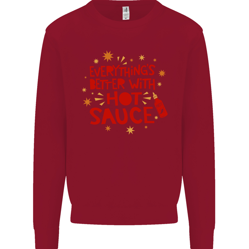 Everything's Better With Hot Sauce Funny Food Kids Sweatshirt Jumper Red