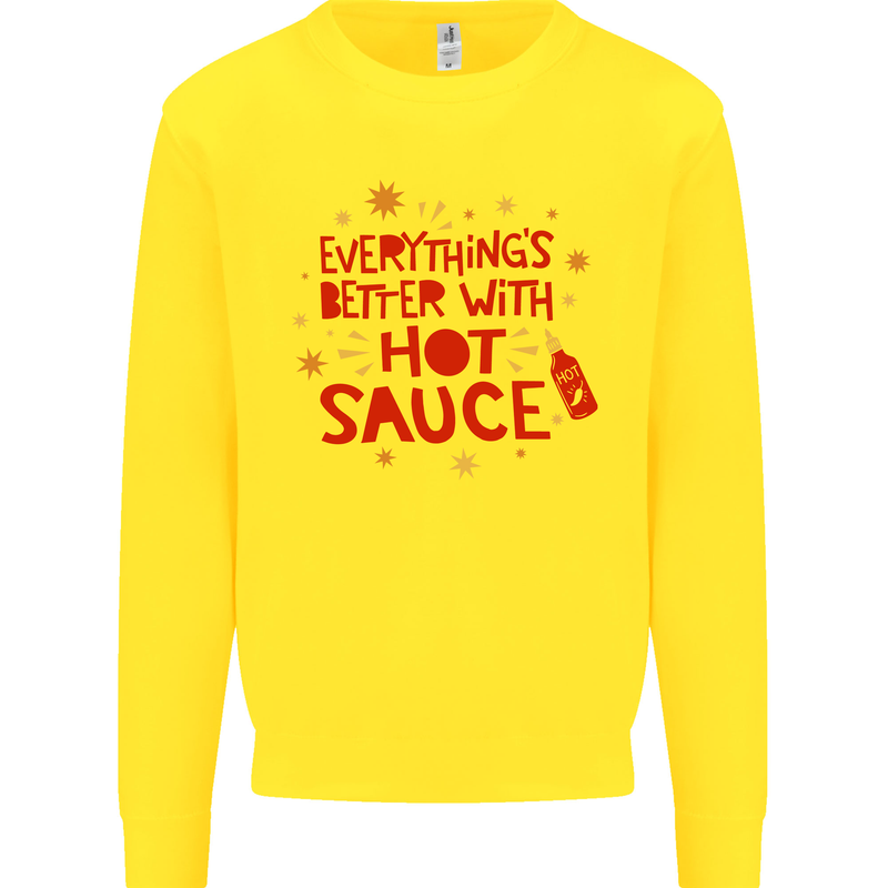 Everything's Better With Hot Sauce Funny Food Kids Sweatshirt Jumper Yellow