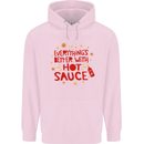 Everything's Better With Hot Sauce Funny Food Mens 80% Cotton Hoodie Light Pink