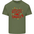 Everything's Better With Hot Sauce Funny Food Mens Cotton T-Shirt Tee Top Military Green