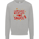Everything's Better With Hot Sauce Funny Food Mens Sweatshirt Jumper Sports Grey