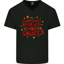 Everything's Better With Hot Sauce Funny Food Mens V-Neck Cotton T-Shirt Black
