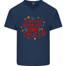 Everything's Better With Hot Sauce Funny Food Mens V-Neck Cotton T-Shirt Navy Blue