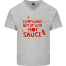 Everything's Better With Hot Sauce Funny Food Mens V-Neck Cotton T-Shirt Sports Grey