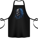 Evil Blue Skull With Blue Hair Heavy Metal Cotton Apron 100% Organic Black