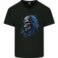 Evil Blue Skull With Blue Hair Heavy Metal Mens V-Neck Cotton T-Shirt Black