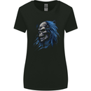 Evil Blue Skull With Blue Hair Heavy Metal Womens Wider Cut T-Shirt Black