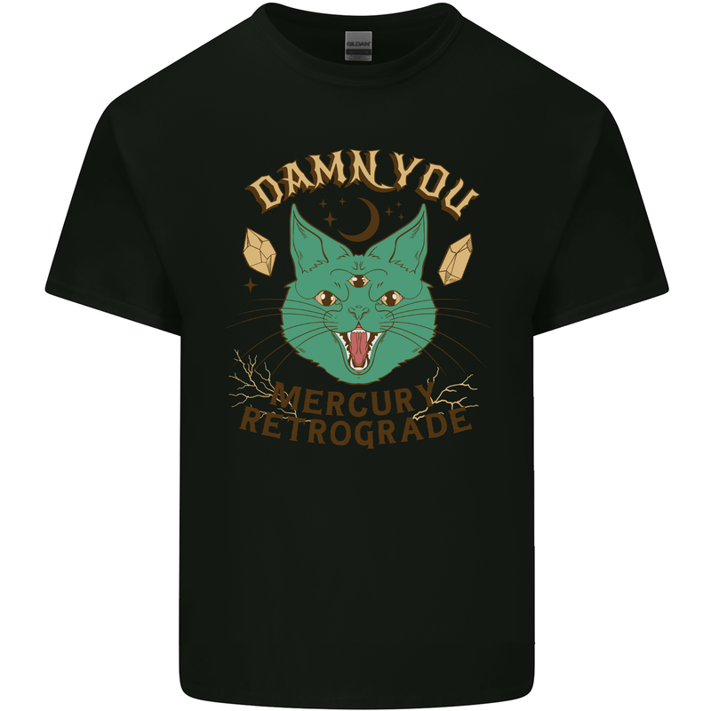 Evil Cat Damn You Mercury Retrograde Kids T-Shirt Childrens Black