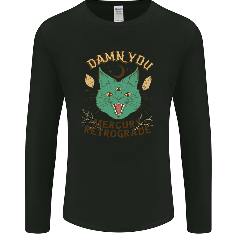 Evil Cat Damn You Mercury Retrograde Mens Long Sleeve T-Shirt Black