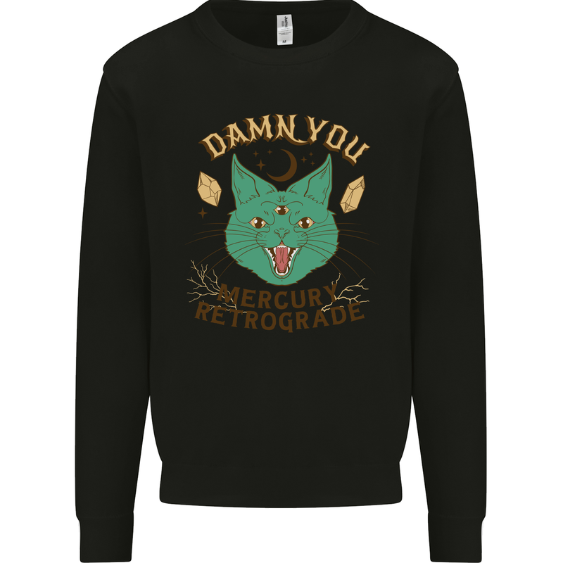 Evil Cat Damn You Mercury Retrograde Mens Sweatshirt Jumper Black