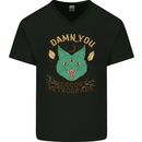 Evil Cat Damn You Mercury Retrograde Mens V-Neck Cotton T-Shirt Black