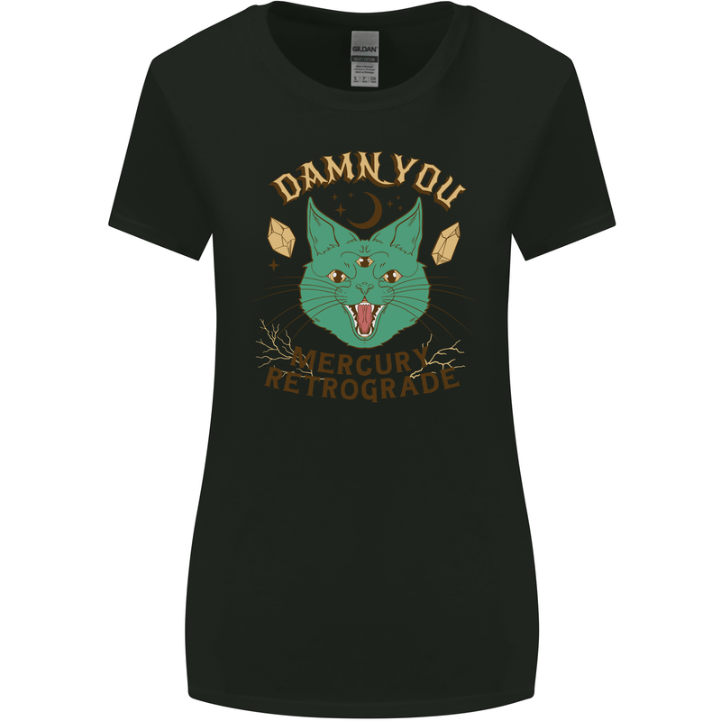 Evil Cat Damn You Mercury Retrograde Womens Wider Cut T-Shirt Black