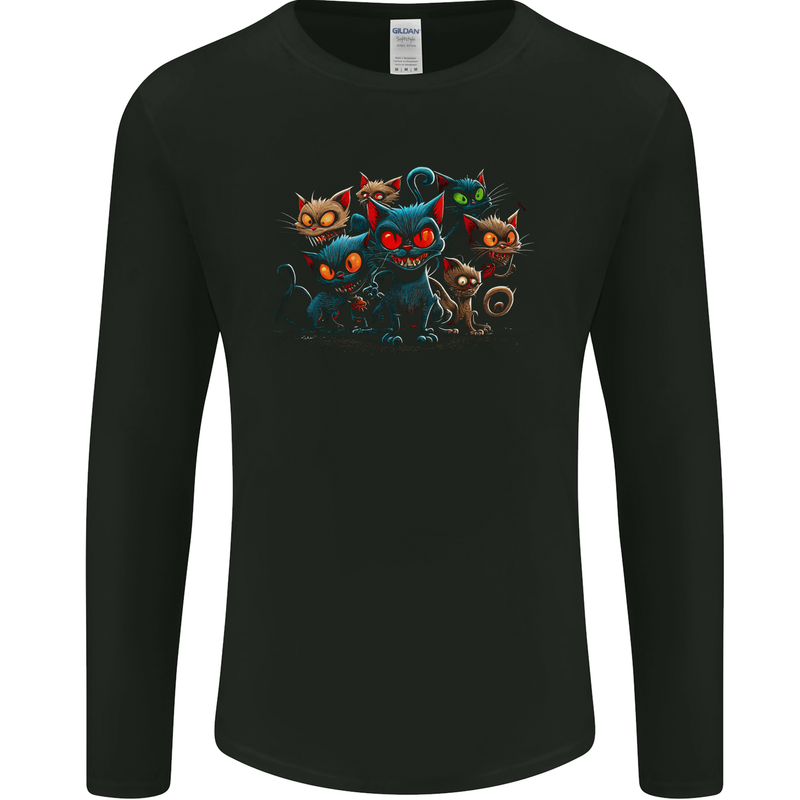 Evil Cat Gang Demonic Mens Long Sleeve T-Shirt Black