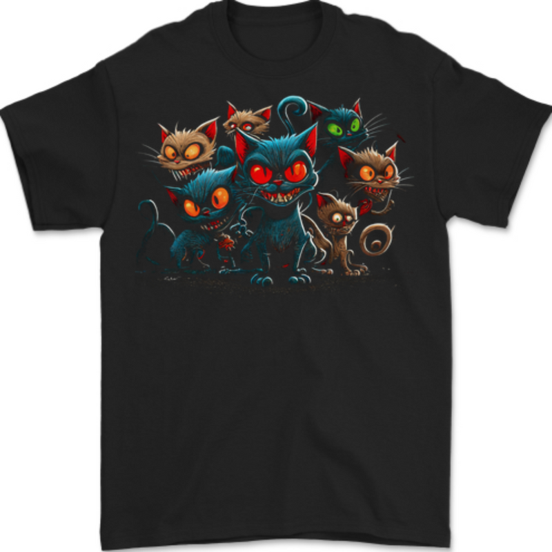 Evil Cat Gang Demonic Mens T-Shirt 100% Cotton BLACK