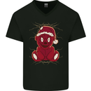 Evil Christmas Teddy Bear Xmas Mens V-Neck Cotton T-Shirt Black