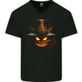 Evil Halloween Pumpkin Face 2 Mens V-Neck Cotton T-Shirt Black