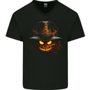 Evil Halloween Pumpkin Face 2 Mens V-Neck Cotton T-Shirt Black