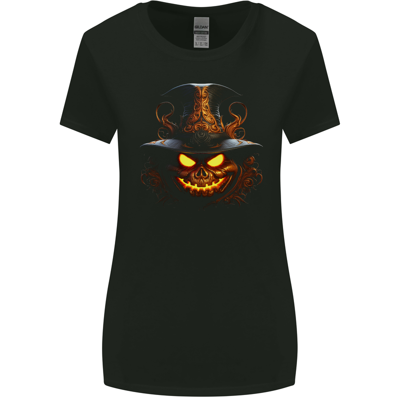 Evil Halloween Pumpkin Face 2 Womens Wider Cut T-Shirt Black