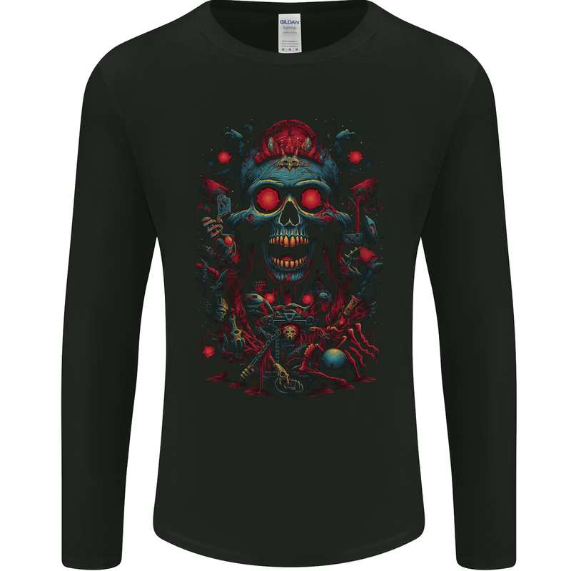 Evil Night Demon Skull Mens Long Sleeve T-Shirt Black