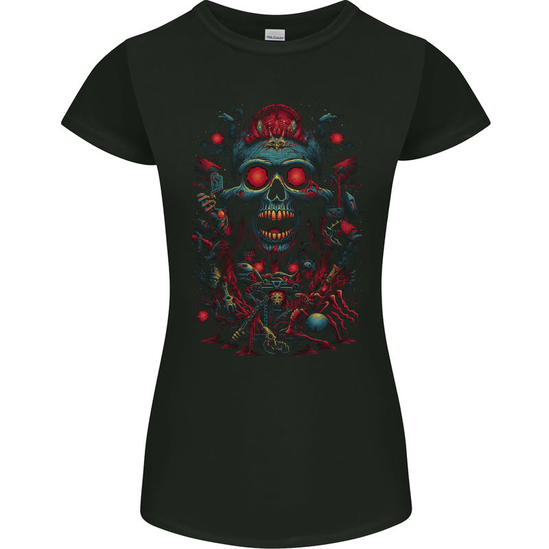 Evil Night Demon Skull Womens Petite Cut T-Shirt Black