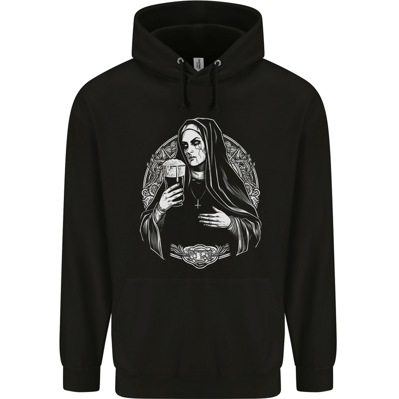 Evil Nun Drinking Beer Horror Halloween Childrens Kids Hoodie Black