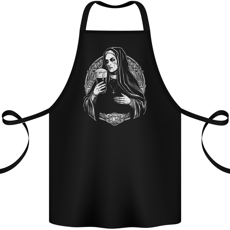 Evil Nun Drinking Beer Horror Halloween Cotton Apron 100% Organic Black
