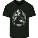 Evil Nun Drinking Beer Horror Halloween Mens V-Neck Cotton T-Shirt Black